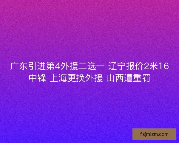 广东引进第4外援二选一 辽宁报价2米16中锋 上海更换外援 山西遭重罚 广东引进第4外援二选一 辽宁报价2米16中锋 上海更换外援 山西遭重罚