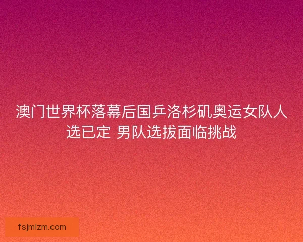 澳门世界杯落幕后国乒洛杉矶奥运女队人选已定 男队选拔面临挑战