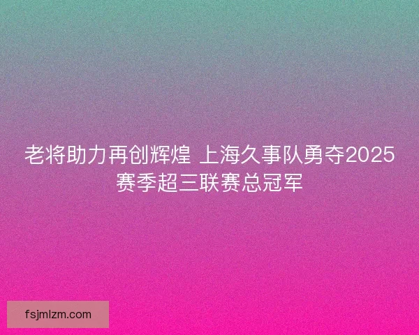 老将助力再创辉煌 上海久事队勇夺2025赛季超三联赛总冠军 老将助力再创辉煌 上海久事队勇夺2025赛季超三联赛总冠军
